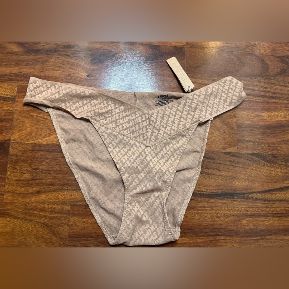 🤎 SKIMS Logo Mesh Cheeky Bikini Large NWT Sheer Stretch Underwear
